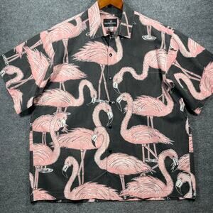 VTG Cactus Club Los Angeles Shirt Men's Large Black/Pink Flamingo Allover 90's